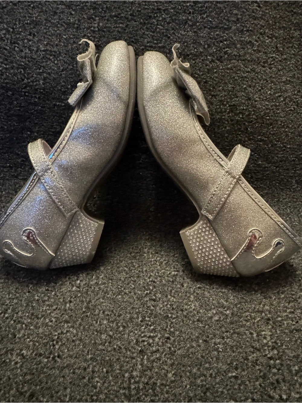 Disney Princess Girls Silver Glitter Mary Jane Heels with Bow & Crown Size 12